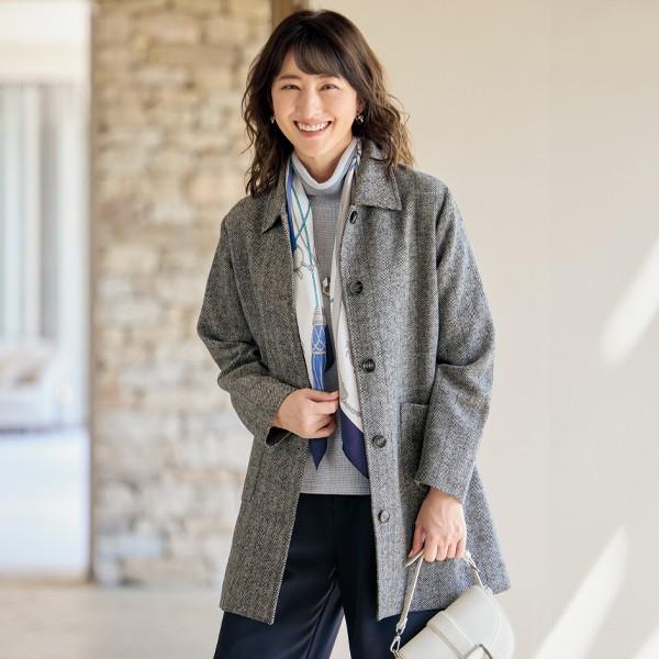 ジャケット アウター レディース おしゃれ 春 秋冬 ミセス シニア ファッション 50代 60代 70代 80代 ヘリンボン柄 ロングジャケット