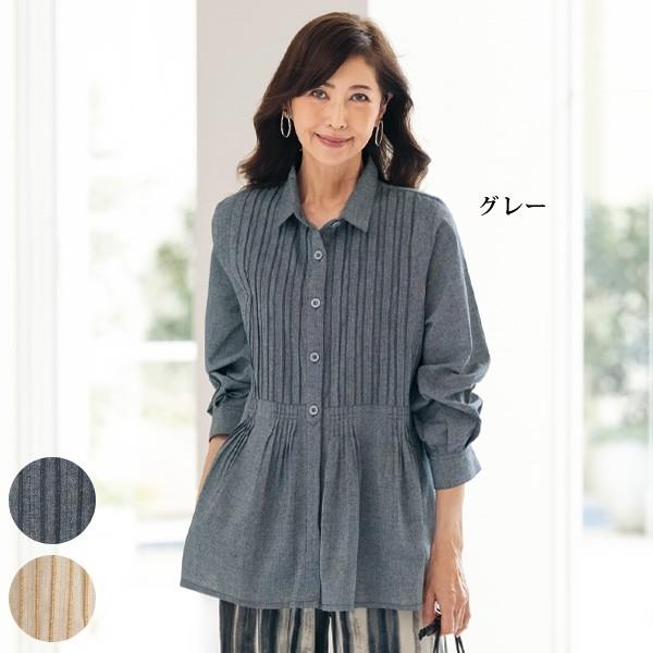 シャツ ブラウス レディース おしゃれ 春夏 ミセス シニア ファッション 40代 50代 60代 70代 80代 ピンタック使いデザインブラウス