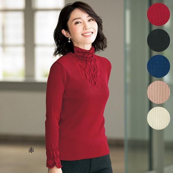 シャーリングデザインセーター 50代60代 70代 ファッション シニア ミセス 京都通販 ミセスのファッション館 通販 Yahoo ショッピング