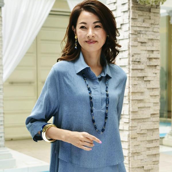麻混ゆったりフレアーブラウス 50代 60代 70代 ファッション シニア ミセス レディース 婦人服 京都通販 ミセスの ファッション館 通販 Yahoo ショッピング