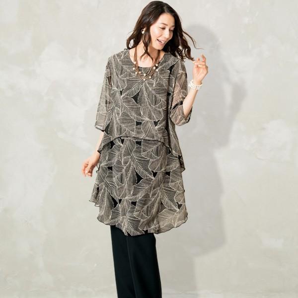 シフォンプリント2枚重ねふんわりブラウス 50代 60代 70代 ファッション シニア ミセス レディース 婦人服 京都通販 ミセスのファッション館 通販 Yahoo ショッピング