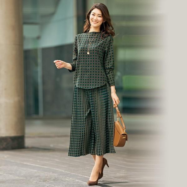 デシン素材プリーツガウチョセットアップ 50代 60代 70代 80代 シニア ミセス ファッション レディース 婦人服 ガウチョ セットアップ ブラウス レトロ 京都通販 ミセスのファッション館 通販 Yahoo ショッピング