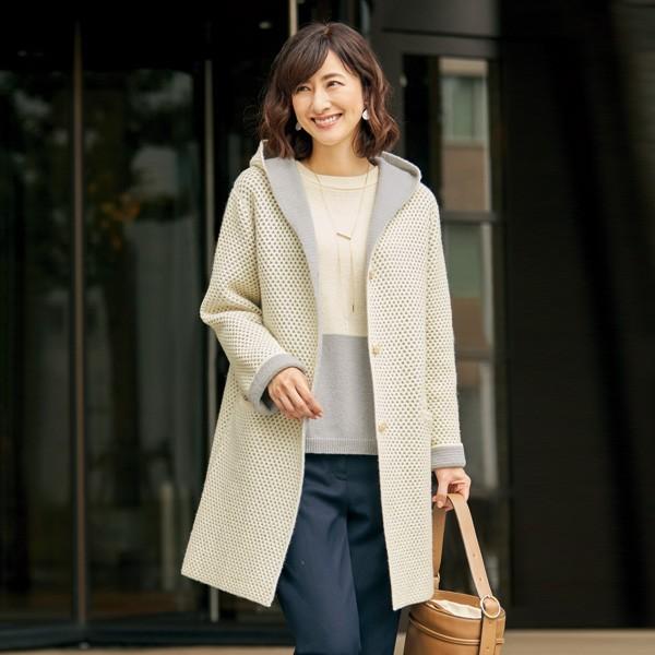 アウター ニットコート フード付ロングニットジャケットアンサンブル 50代 60代 70代 80代 ファッション シニア ミセス レディース 婦人服 冬 かわいい 京都通販 ミセスのファッション館 通販 Yahoo ショッピング