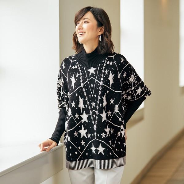 星柄ドルマンセーター 50代 60代 70代 80代 ファッション シニア ミセス レディース 婦人服 セーター トップス 星 ドルマン 大人 着映 京都通販 ミセスのファッション館 通販 Yahoo ショッピング