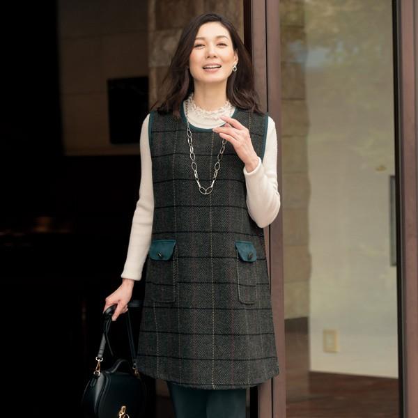 チュニック ジャンスカ ツィード調チェック柄ジャンパードレス 50代 60代 70代 80代 ファッション シニア ミセス レディース 婦人服 ワンピース 冬 チェック 京都通販 ミセスのファッション館 通販 Yahoo ショッピング