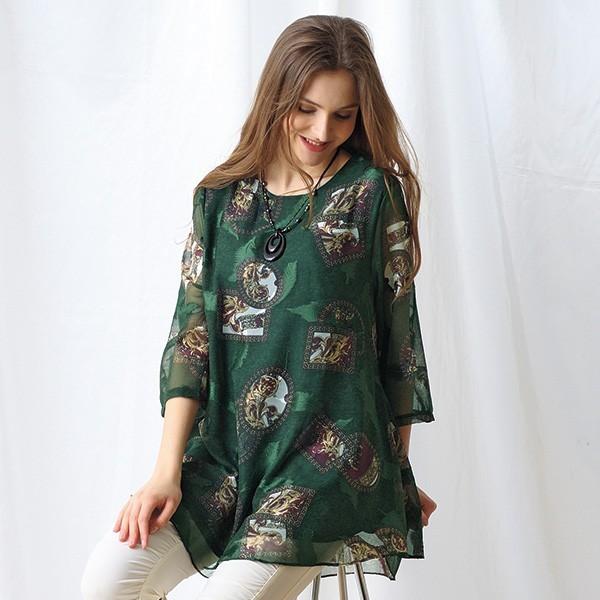 チュニック レディース シフォンジャカードプリントチュニック 40代 50代 60代 70代 ミセスファッション シニアファッション 婦人 服 京都通販 ミセスのファッション館 通販 Yahoo ショッピング