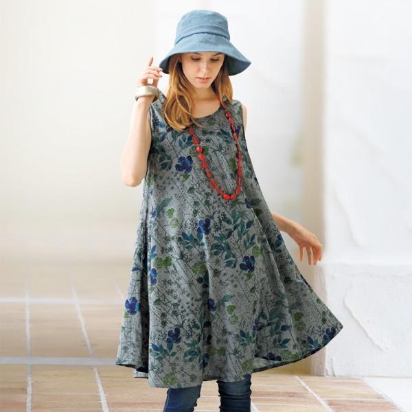 ワンピース レディース ボタニカルプリントフレアワンピース 40代 50代 60代 70代 ミセスファッション シニアファッション 服 京都通販 ミセスのファッション館 通販 Yahoo ショッピング