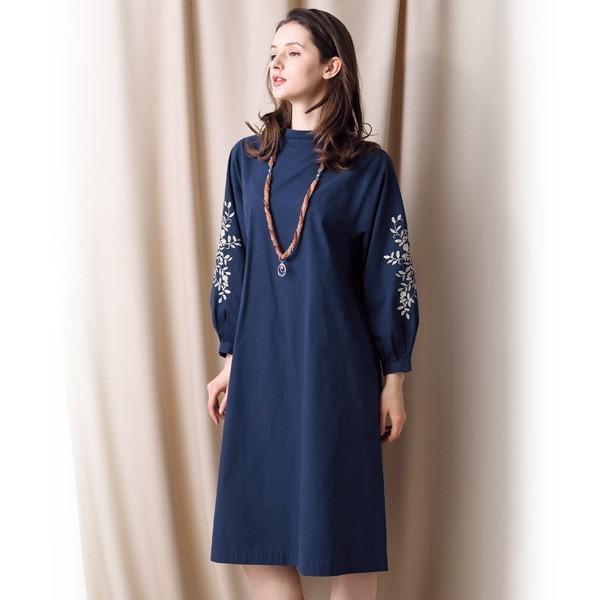 ワンピース レディース 袖刺しゅうワンピース 40代 50代 60代 70代 ミセスファッション シニアファッション 服 京都通販 ミセスのファッション館 通販 Yahoo ショッピング