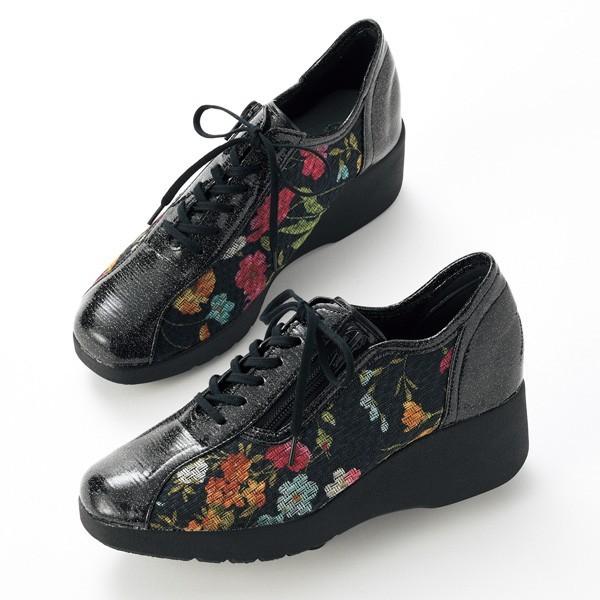 ウォーキング シューズ レディース 花柄ジャカードゆったりウォーキングシューズ 40代 50代 60代 70代 ミセス シニア ファッション 靴 京都通販 ミセスのファッション館 通販 Yahoo ショッピング