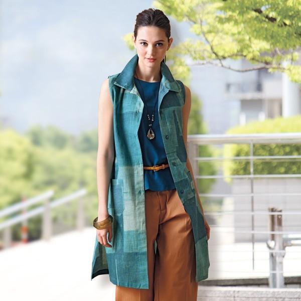 ベスト トップス レディース ブロック柄プリントロングベスト 40代 50代 60代 70代 ミセスファッション シニアファッション 服 京都通販 ミセスのファッション館 通販 Yahoo ショッピング