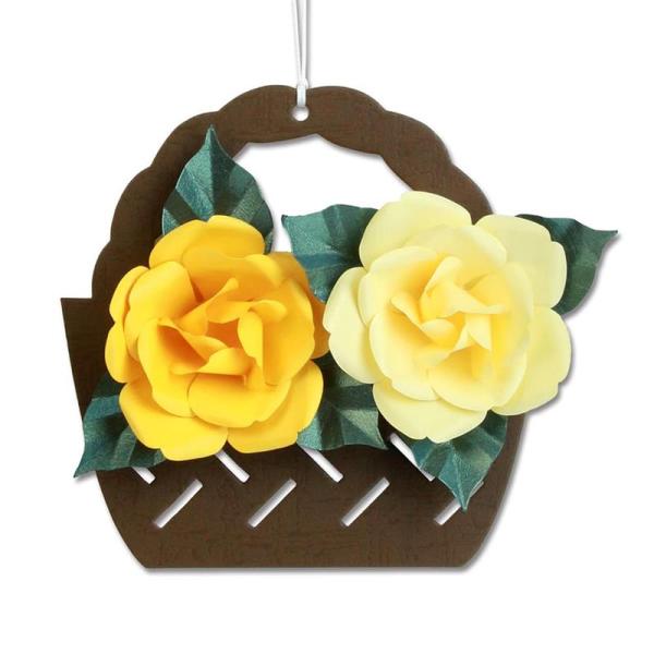 薔薇（バラ）パーツは型抜き済なのでハサミを使わずに簡単に切り離すことができます。パーツを花かご型の台紙に『ボンドで貼る』『折る』『巻く』など工作を楽しむ工夫をしています。とても華やかな薔薇の立体切り絵が作れます。作り方説明書はイラスト入りで...