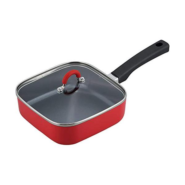 カラー：レッドサイズ：18×18cmスタイル：単品本体:アルミニウム合金、内面:ふっ素樹脂加工、はり底:ステンレス鋼ガラス蓋:強化ガラス内径:18×18cm深さ:約5cm角まで焼ける！四角いフライパン