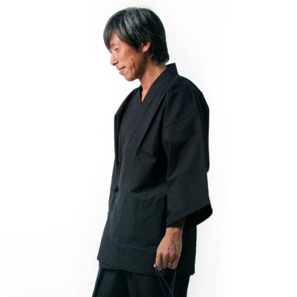 作務衣 通年用 紬織り 黒 男性 メンズ 高級 綿100% サムエ 新型 M/L/LL 日本製 宮田織物 パンツ両サイドポケット仕立て さむえ ギフト プレゼント 和風 爆買