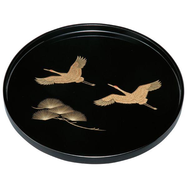みよし漆器本舗 紀州塗り 尺寸 丸盆 松鶴 お盆 トレー トレイ お