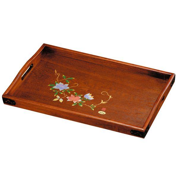 みよし漆器本舗 紀州塗り 尺7寸 長手盆 花ごころ 金具付(盛絵) お盆