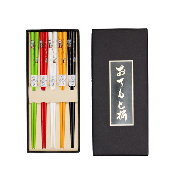 みよし漆器本舗 天然木製 箸 5膳セット 招き猫 ギフトBOX入り お箸 お