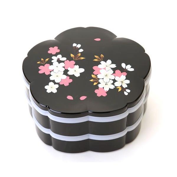 紀州塗り　桜型　二段オードブル　桜花　ブラック
