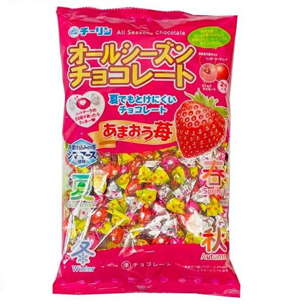 カラフルな包装紙のキャンディ包みがかわいい小粒のチョコレート玉。シュガーコーティングされているためその名の通りまさにオールシーズン♪夏でも気にせず食べれます!! 内容量：1袋：300ｇ原材料：砂糖（国内製造、タイ製造）、乳糖、全粉乳、ココア...