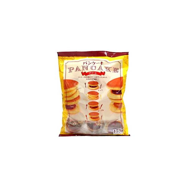 希望小売価格:350円×1袋（税別）パンケーキの生地にクリームをサンドしました。チョコ・メープル・カスタード・はちみつの楽しい４種類。それぞれ個装してあります。人差し指と親指でキャッチできるほどの一口サイズ！さらにおいしくなる裏技※個包装か...