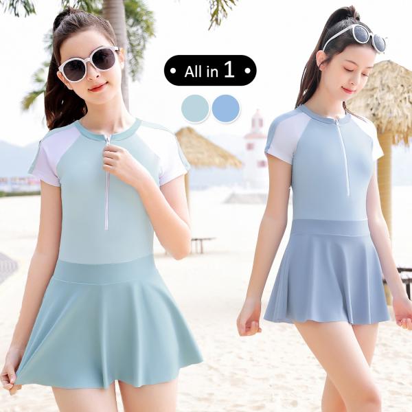 メール便 送料無料  キッズ 水着 女の子 ワンピース オールインワン 半袖 おしゃれ かわいい■セット内容・1点・ワンピース水着(オールインワン)KIDS SWIMWEAR140cm〜170cm・ALL in 1・CheckPoint「ス...