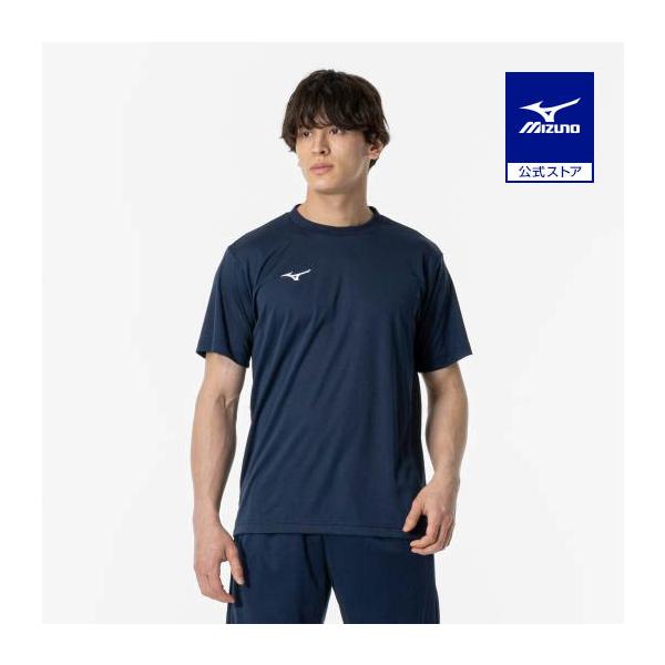 ミズノ公式 ナビドライTシャツ 半袖/丸首 ユニセックス ドレスネイビー×ホワイト トレーニングウェア
