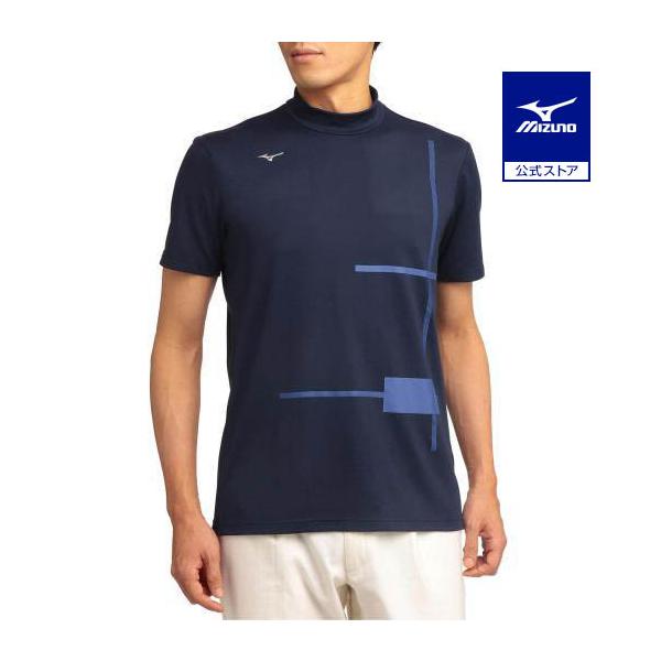 最安値挑戦 10倍 12 11 ディープネイビー メンズ モックネックプリント半袖シャツ 01 59 ミズノ公式 メンズウェア