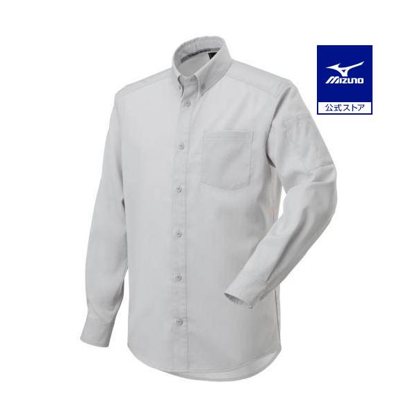 ミズノ公式 布帛ワークシャツ 長袖/制電素材 ユニセックス ライトグレー