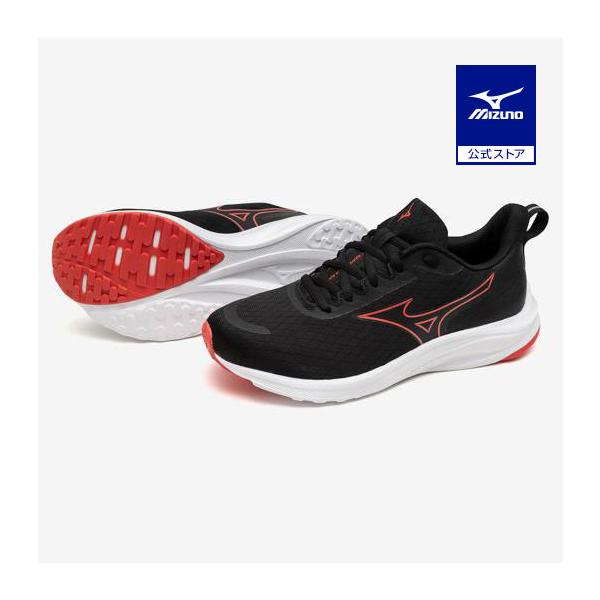 ミズノ公式 ミズノエスペランザー2 ランニング レディース ブラック×レッド 新生活 新学期 入学 運動会 通学 ジュニア キッズ 子ども クリアランス