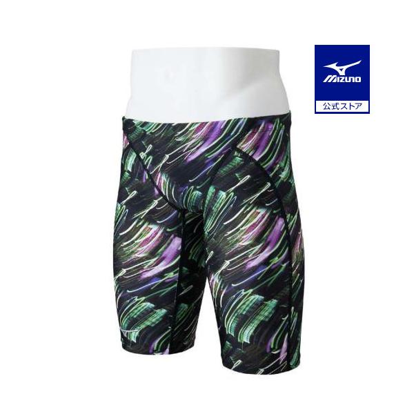 【WORLD AQUATICS（国際水泳連盟）承認済】低抵抗・撥水加工ニット素材のレース水着 STREAM ACEネオンの残像を描いた総柄グラフィックです。