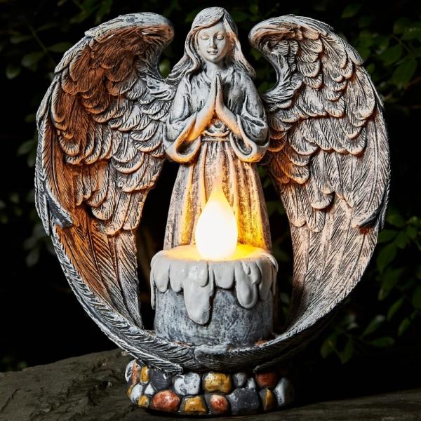 LEDソーラーライト ソーラーパワー ガーデンライト Yiosax Angels Memorial Gift - Moonrays Garden Praying Wings Angel Statue Lights | Condolence Gifts, Be