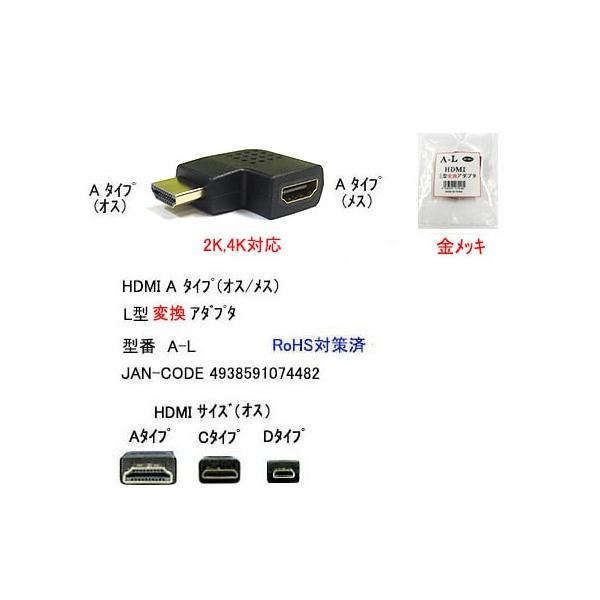 HDMI直角アダプター(左向き) HDMI(メス)⇔HDMI(オス) 4k2k対応 端子:金メッキ 狭所 壁掛 スペース確保 L型 左向きアダプタ A-L