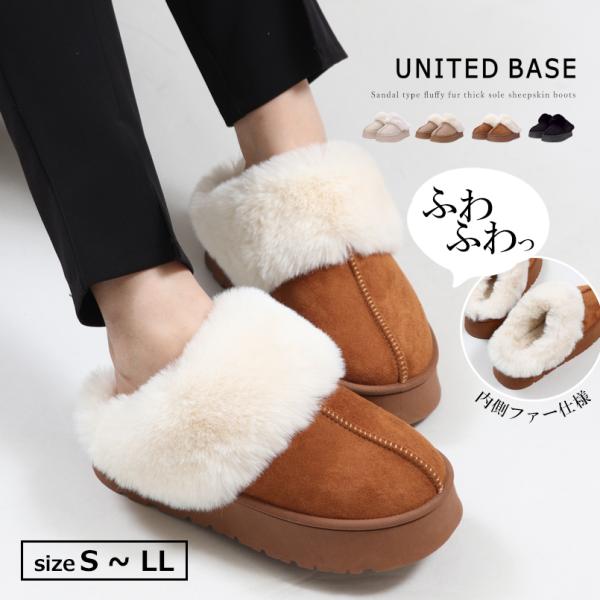 BASE ベース 公式 ムートンブーツ ムートン ブーツ 厚底 サボ サボサンダル ファー ふわふわ 秋 冬 秋冬 レディース 美脚 かわいい 暖かい スリッポン S M L LL