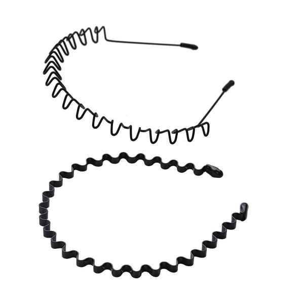 他サイト： shefun メンズ カチューシャ スプリング ヘアバンド 鉄 波型 くし付き 黒 シンプル 前髪 髪飾り 2本セット JP171 (A)の商品画像