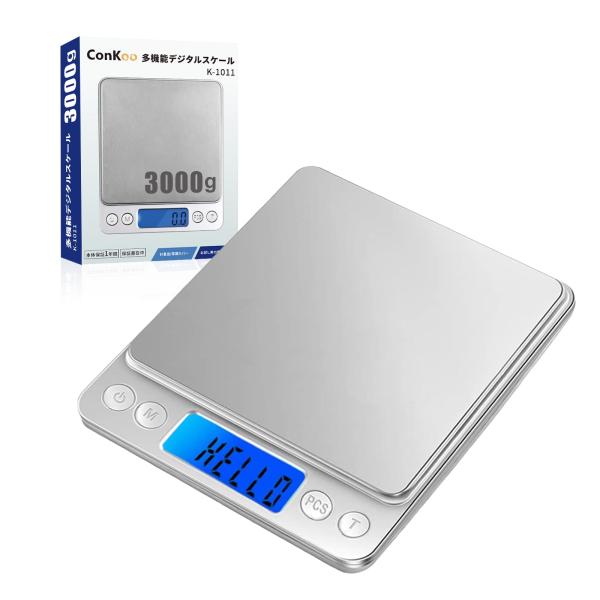 他サイト： Conkoo 計量器 デジタルスケール 0.3gから3000gまで 0.1g単位で 計量可能 キッチン 電子天秤 風袋引き機能 計数機能 オの商品画像