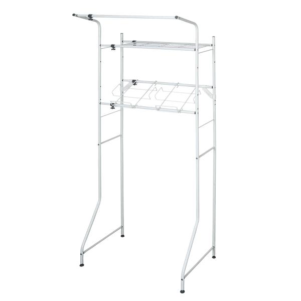 他サイト： HEIAN SHINDO ランドリーラック 棚1段 洗濯かご台・ハンガーバー付き ホワイト 幅67-97×奥行53×高186cm L-4 平の商品画像