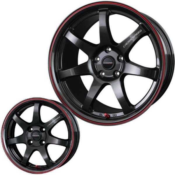 在庫限り特価品 18インチ 5穴 100 9.5J+45 クロススピード CR7 グロスガンメタ/レッドライン ホイール単品 4本セット