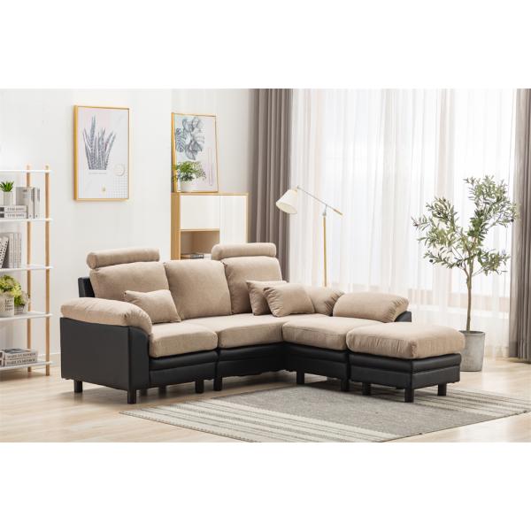 ソファー ソファ3人掛けハイバックファブリック弾力自由レイアウトL字【ベージュ】 ソファー ソファハイバック ファブリック弾力 L字三人掛け