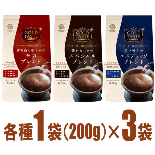 三本珈琲（mitsumoto coffee） ゴールドテイスト【粉】3種類アソート