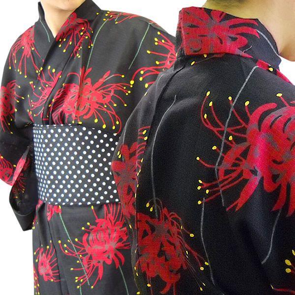 【日本製帯】 上品彼岸花◆曼珠沙華柄古典半幅帯◆純浴衣帯＆着物帯に★ 新品 浴衣帯セット・彼岸花個性的大胆曼珠沙華レッドブラック花柄レア