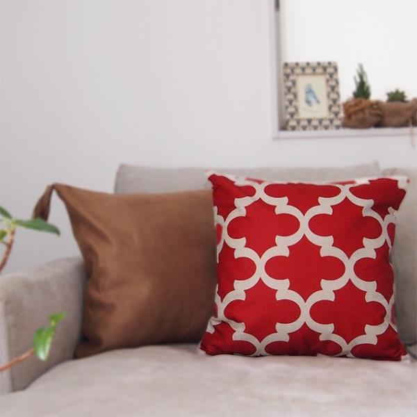 送料無料 クッションカバー リネン モロッカン柄 レッド 赤 45cm 北欧