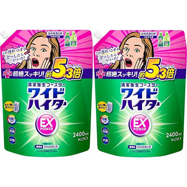 ワイドハイターEXパワー 衣料用漂白剤 見過ごせなくなった汚れやニオイ  洗剤にちょい足しで超絶スッキリ！！ 詰替用 5.3倍 2400ml×2個 大容量
