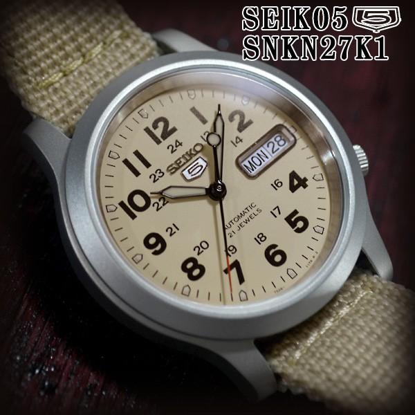 セイコー5 海外モデル 逆輸入 SEIKO5 腕時計 メンズ ベージュ文字盤 ナイロンベルト SNKN27K1