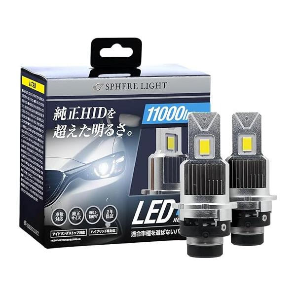 スフィアライト D2S 純正HID用LEDヘッドライト バルブ6000K 純正HID用 LED ヘッドライト D2S 6000K ホワイト 11000lm 12V