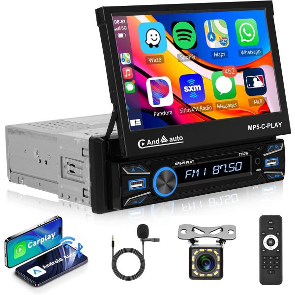 カメラ無し　1DIN ディスプレイオーディオ CarPlay wireless 1Dinの無線 Carplayカーオーディオ無線Android Auto、Bluetoothの