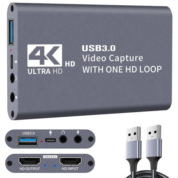 【商品名】　強化版4K@60Hz HDMI キャプチャーボード USB3.0 60FPS ゲームキャプチャー ビデオ フルHD ビデオキャプチャー 内蔵 【商品説明】　・【4K@60FPS HD 高品質】強化版！最大4Kの解像度でビデオ ソ...