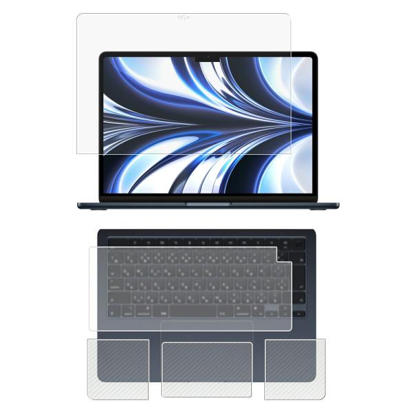 4点セット(画面+パームレスト+タッチパッド+キーボードカバー)MacBook Air 13.6 2024 M3 / 2022 M2 用 高機能反射防止 フィルム + カーボン調