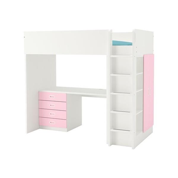 Ikea イケア ベッド Stuva Fritids ロフトベッドフレーム モブライフ デスク 収納付き 引き出し 4 扉 2 ホワイト ライトピンク 292 686 54