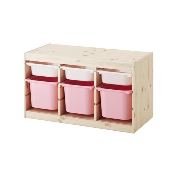 IKEA イケア おもちゃ箱 子供収納 TROFAST トロファスト 収納コンビネーション ライトホワイトステインパイン ホワイト/ピンク93x44x53 cm