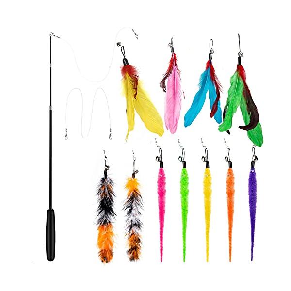 他サイト： 14 点セット 猫おもちゃ ColiChili 猫じゃらし 天然 羽のおもちゃ 交換用羽11個 棒鈴付き 交換用釣り糸2個 ぶらぶら ペットグッズ ねの商品画像