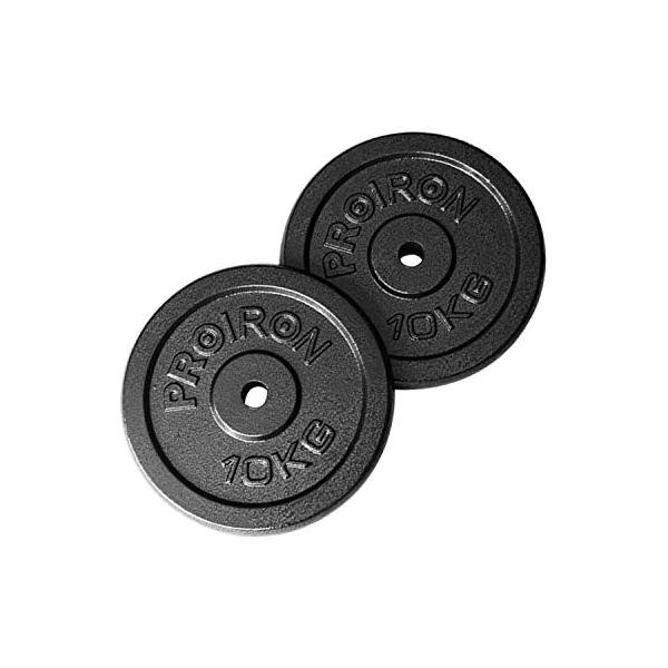 PROIRON ダンベル プレートダンベルおもり追加 純鋳鉄 10kg×2個 (穴径25mm)